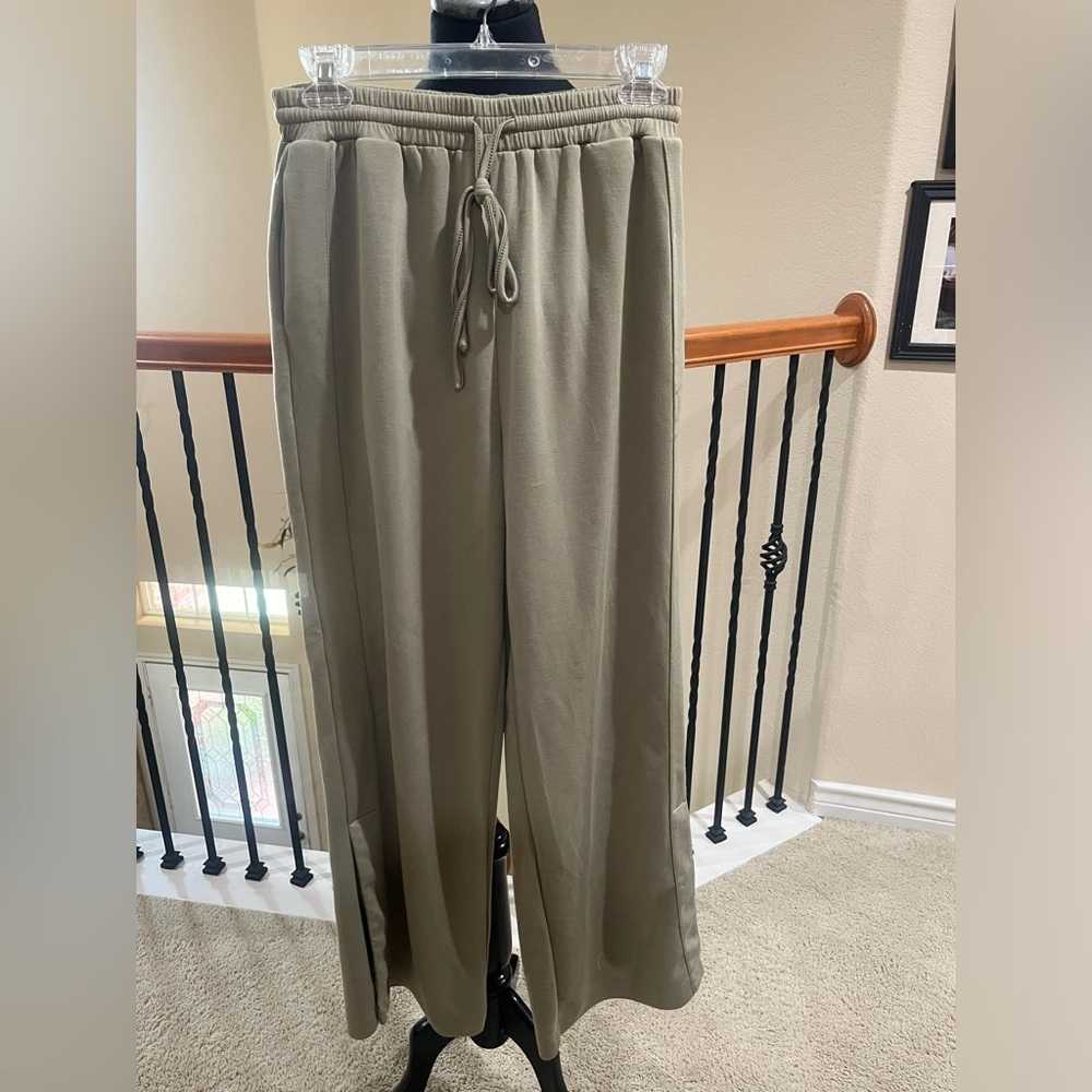 P CILL BUTTER WIDE LEG Modal BLEND GREEN COMFORTABLE, WOMENS PANTS SIZE L